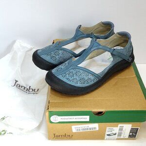 Jambu Creek Denim Daffodil Classic T-Strap Flats Mary Janes 8.5M Adjustable EUC